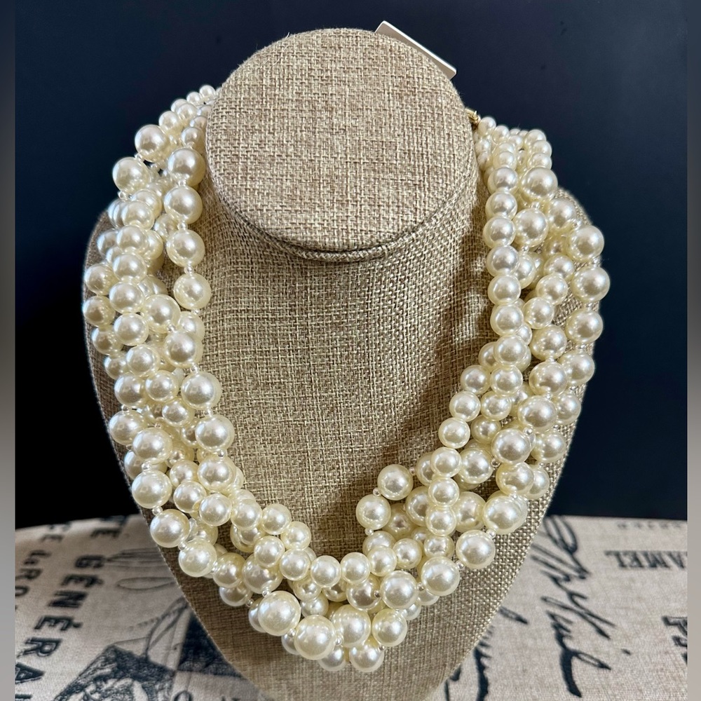 5 Strand FAUX CLUSTER PEARL NECKLACE 18inch (extenders included on necklace)